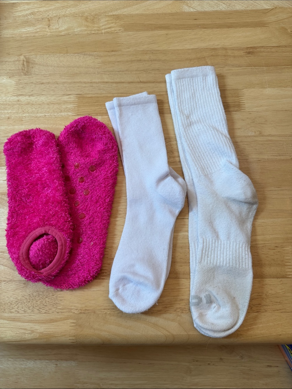 Ladies White Crew Socks 2 & Pink No-Show Grip Socks - as shown clean